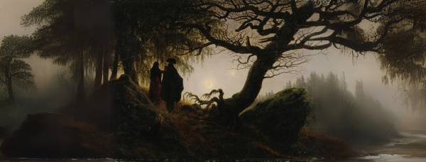 AI+ Man and Woman Contemplating the Moon, Caspar David Friedrich