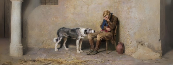 Interpretaci&oacute;n digital de la pintura Loyalty de Briton Rivi&egrave;re (1840-1920)